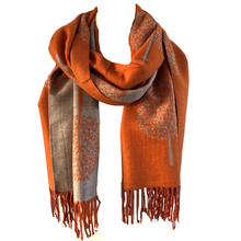 Load image into Gallery viewer, Ladies Cashmere Orange Tree of Life reversable Blanket Scarf