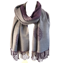 Load image into Gallery viewer, Ladies Cashmere Purple Tree of Life reversable Blanket Scarf
