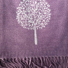 Load image into Gallery viewer, Ladies Cashmere Purple Tree of Life reversable Blanket Scarf