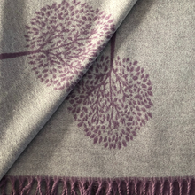 Load image into Gallery viewer, Ladies Cashmere Purple Tree of Life reversable Blanket Scarf