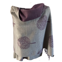 Load image into Gallery viewer, Ladies Cashmere Purple Tree of Life reversable Blanket Scarf