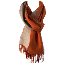 Load image into Gallery viewer, Ladies Cashmere Orange Tree of Life reversable Blanket Scarf