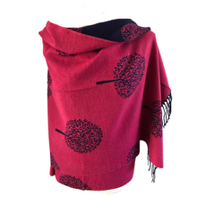 Load image into Gallery viewer, Ladies Cashmere Navy and hot pink Tree of Life reversable Blanket Scarf