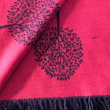 Load image into Gallery viewer, Ladies Cashmere Navy and hot pink Tree of Life reversable Blanket Scarf