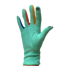 Load image into Gallery viewer, Plain mint green ladies Gloves with a splash of colour between the fingers- G1925