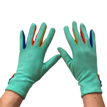 Load image into Gallery viewer, Plain mint green ladies Gloves with a splash of colour between the fingers- G1925