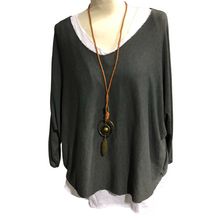 Load image into Gallery viewer, Ladies dark grey Layered Top with Necklace (a91)