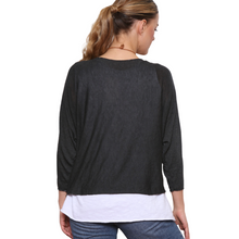 Load image into Gallery viewer, Ladies Black 2 Piece Layer Plain Top with Necklace with 3/4 Sleeves (A91)
