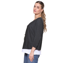 Load image into Gallery viewer, Ladies Black 2 Piece Layer Plain Top with Necklace with 3/4 Sleeves (A91)