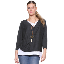 Load image into Gallery viewer, Ladies Black 2 Piece Layer Plain Top with Necklace with 3/4 Sleeves (A91)