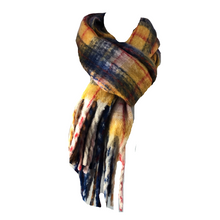 Load image into Gallery viewer, Navy/ Yellow Tartan Scarf Long Thick Warm Ladies Scarves.