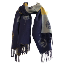 Load image into Gallery viewer, Ladies Cashmere Navy Dandelion reversable Blanket Scarf