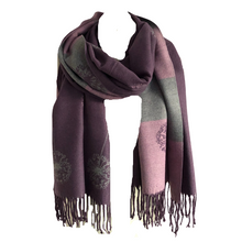 Load image into Gallery viewer, Ladies Cashmere Purple Dandelion reversable Blanket Scarf
