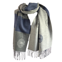 Load image into Gallery viewer, Ladies Cashmere Grey Dandelion reversable Blanket Scarf