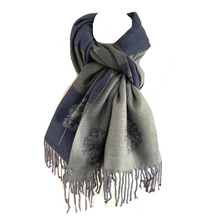 Load image into Gallery viewer, Ladies Cashmere Grey Dandelion reversable Blanket Scarf