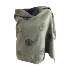 Load image into Gallery viewer, Ladies Cashmere Grey Dandelion reversable Blanket Scarf