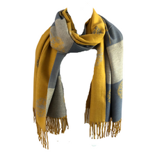Load image into Gallery viewer, Ladies Cashmere Mustard Dandelion reversable Blanket Scarf