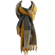 Load image into Gallery viewer, Ladies Cashmere Mustard Dandelion reversable Blanket Scarf