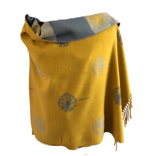 Load image into Gallery viewer, Ladies Cashmere Mustard Dandelion reversable Blanket Scarf