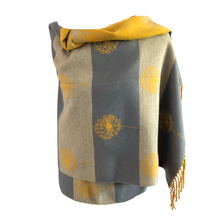 Load image into Gallery viewer, Ladies Cashmere Mustard Dandelion reversable Blanket Scarf