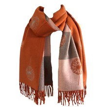 Load image into Gallery viewer, Ladies Cashmere Orange Dandelion reversable Blanket Scarf