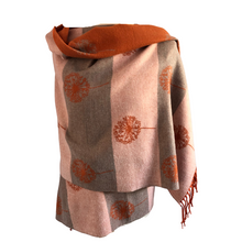Load image into Gallery viewer, Ladies Cashmere Orange Dandelion reversable Blanket Scarf