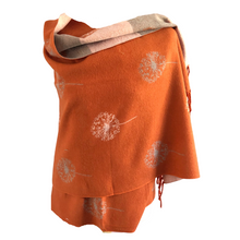 Load image into Gallery viewer, Ladies Cashmere Orange Dandelion reversable Blanket Scarf