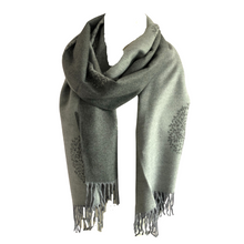 Load image into Gallery viewer, Ladies Cashmere Grey Tree of Life reversable Blanket Scarf