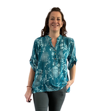 Load image into Gallery viewer, Ladies petrol dandelion print shirt (A127)