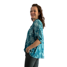 Load image into Gallery viewer, Ladies petrol dandelion print shirt (A127)