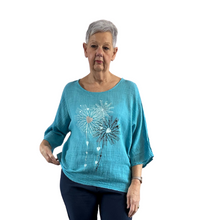 Load image into Gallery viewer, Sky blue Heart firework T shirt for women (A108)

