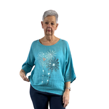Load image into Gallery viewer, Sky blue Heart firework T shirt for women (A108)