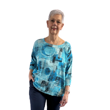 Load image into Gallery viewer, Turquoise scribble print cotton T shirt for women (A148)