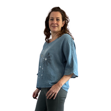 Load image into Gallery viewer, Denim Blue with Heart firework T shirt (A108)