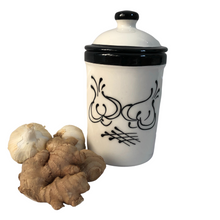 Load image into Gallery viewer, White Pot with Black Garlic Motif Garlic Keeper Pot (8)