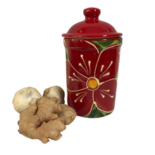 Load image into Gallery viewer, Red Poinsettia Design Garlic Keeper Pot (13)
