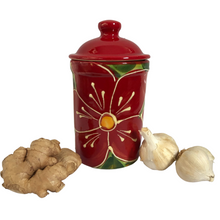 Load image into Gallery viewer, Red Poinsettia Design Garlic Keeper Pot (13)