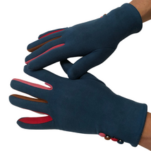 Load image into Gallery viewer, G1925 Plain teal ladies Gloves with a splash of colour between the fingers