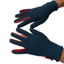 Load image into Gallery viewer, G1925 Plain teal ladies Gloves with a splash of colour between the fingers