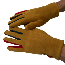 Load image into Gallery viewer, G1925 Plain mustard ladies Gloves with a splash of colour between the fingers