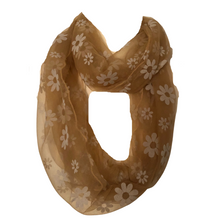 Load image into Gallery viewer, Brown with White Flower Chiffon Style Design Snood Scarf
