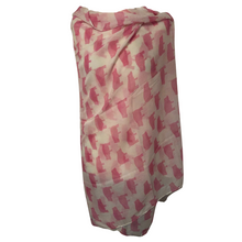 Load image into Gallery viewer, Cream with pink pig design scarf/wrap. long ladies soft scarf