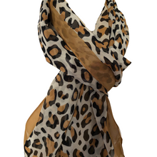Load image into Gallery viewer, Light Brown with Brown Chiffon Style Animal Leopard Print Design Soft Ladies Scarf with Border