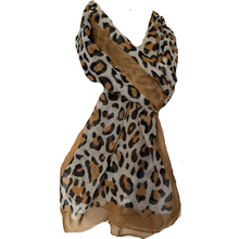 Load image into Gallery viewer, Light Brown with Brown Chiffon Style Animal Leopard Print Design Soft Ladies Scarf with Border