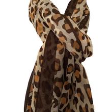 Load image into Gallery viewer, Dark Brown with Brown Chiffon Style Animal Leopard Print Design Soft Ladies Scarf with Border