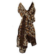 Load image into Gallery viewer, Dark Brown with Brown Chiffon Style Animal Leopard Print Design Soft Ladies Scarf with Border
