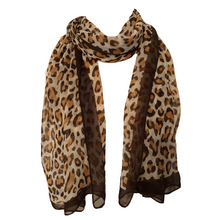 Load image into Gallery viewer, Dark Brown with Brown Chiffon Style Animal Leopard Print Design Soft Ladies Scarf with Border