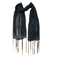 Load image into Gallery viewer, Green Spotty Long Thin Shiny Scarf with Pretty Sparkle Lovely for Evening wear