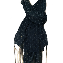 Load image into Gallery viewer, Green Spotty Long Thin Shiny Scarf with Pretty Sparkle Lovely for Evening wear