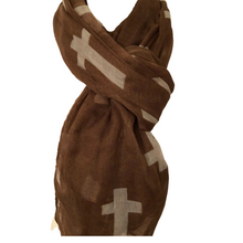 Load image into Gallery viewer, Brown with White Crosses Scarf/wrap